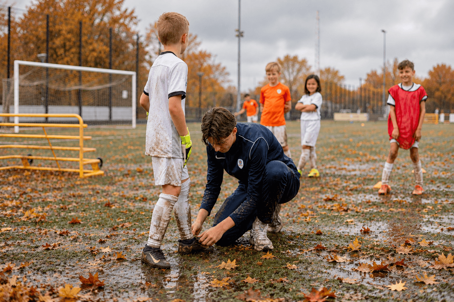 Natte herfstvoetbaltraining